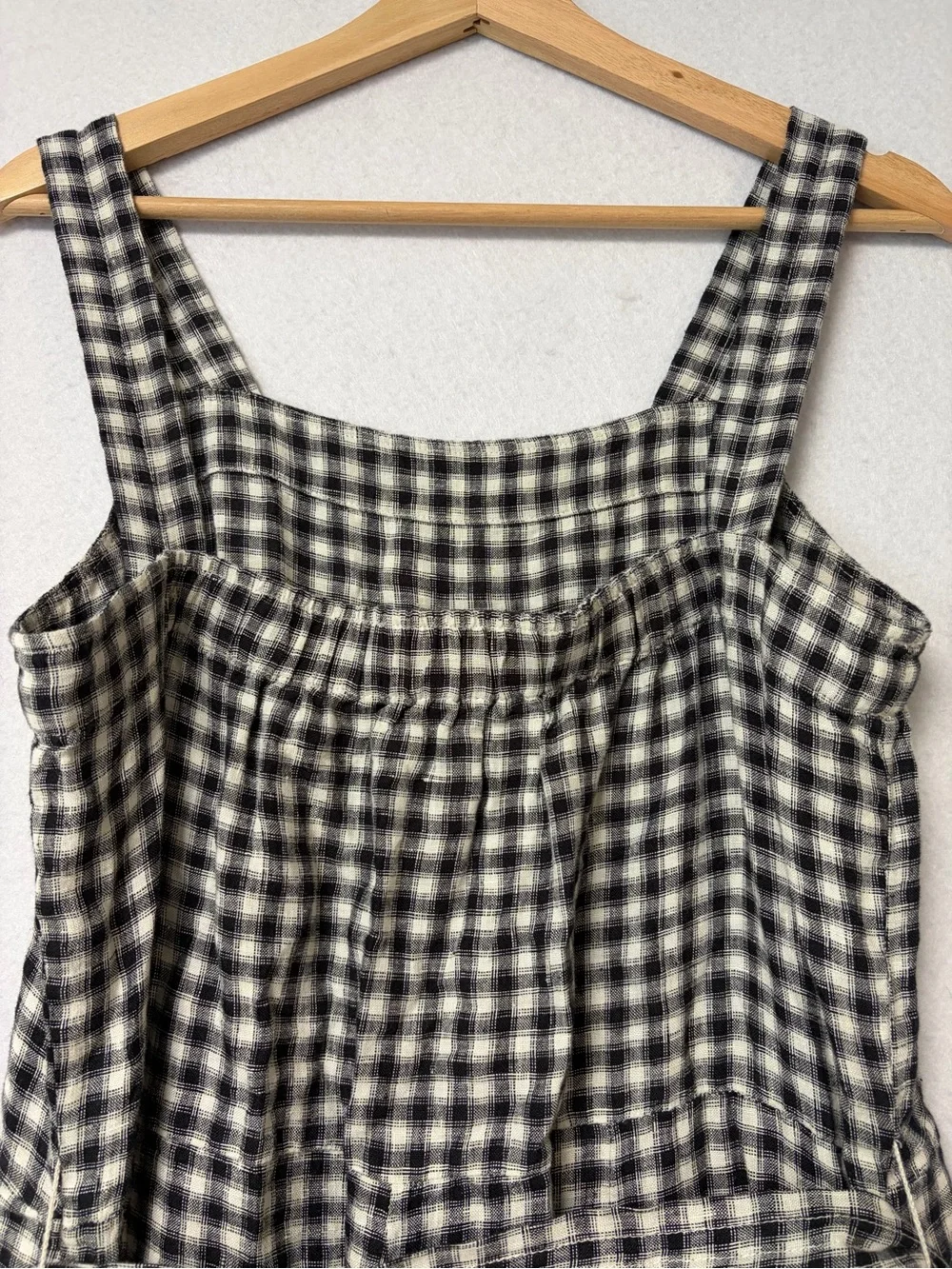 Title: Quince 100% European Linen Square Neck Gingham Jumpsuit  Size Medium